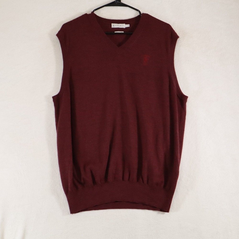 Peter Millar Men's L Burgundy 100% Merino Wool Sweater Vest Champion Hills Golf